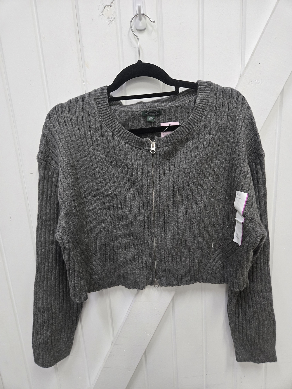 wild fable Gray Ribbed Zip-Front Cropped Sweater